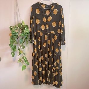 Madewell Button Front Tiered Midi Dress in Fall Flowers